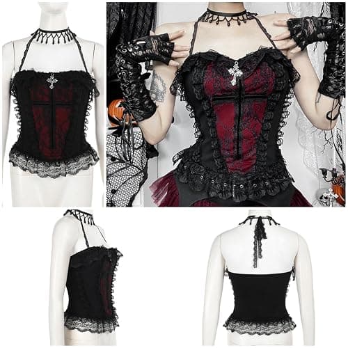 Yyxclotic Gothic Women Halter Crop Tank Top Cropped Camisole Tops Y2K Grunge Shirts thumbnail 5
