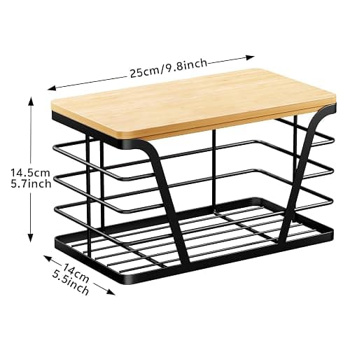 TIDIIABODE Small Grocery Bag Holder, Trash bag holder with Removable Bamboo Top, Wall Mount, No Drill, Stainless Steel, Black thumbnail 3