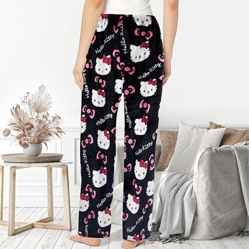 Pyjamahose Damen Lang, Pyjama Hose Damen Flanell Schlafanzughose Flauschig Schlafanzug Hosen Y2K Anime Cartoon Kuschelhose Zuhause Schlaf Schlafhose Bequeme Schlafanzughosen für Teenager Mädchen thumbnail 4