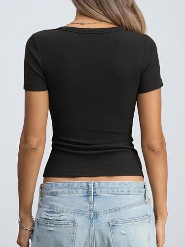 EasyGala Womens Cotton Ribbed Short Sleeve Tops Summer Scoop Neck T-Shirts Cute Slim Fitted Tees Basic Casual Tops 2026 thumbnail 6