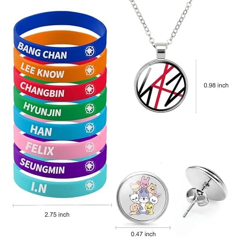 eTel Like Stray Kids Gifts Set, Including Drawstring Bag Backpack, Necklace, Earrings, Bracelets, Button Pins, Lanyard ID Holder, Keychain, Phone Ring Holder, Cartoon Badge thumbnail 5