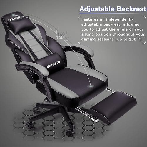 LEMBERI Gaming Chair with Footrest, Ergonomic Video Game Chair for Adults, Big and Tall Chair 400lb Weight Capacity, Racing Style Computer Gamer Chair with Headrest and Lumbar Support, PU Leather thumbnail 4