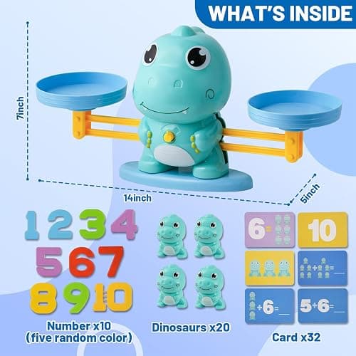 ISMETACU Dinosaur Math Balance Toy for Kids Ages 3-7, Montessori Number Blocks Learning & Educational Dinosaur Toys for Kids 3-5 and Math Games for Kids 5-7,Ideal Gift for Kids (Basic Blue) thumbnail 2