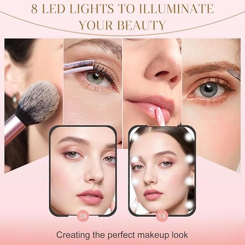 Aouplry Compact Mirror, 1X/3X Magnification LED Pocket Mirror with Nternal BIattery, Mini Mirror for Purse, Pocket,Travel and Present (Black) thumbnail 3