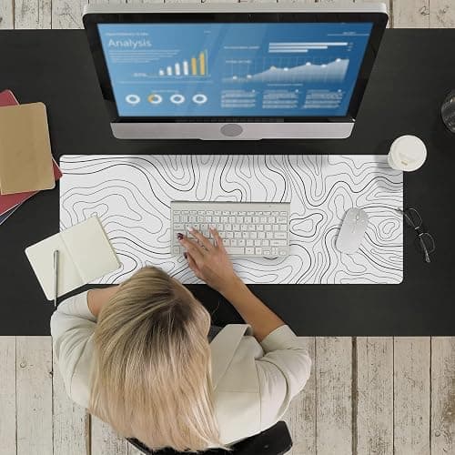 Ovenbird Large Gaming Mouse Pad with Stitched Edges, Minimalist Topographic Map Desk Mat, Extended XL Mousepad with Anti-Slip Base, Cool Desk Pad for Keyboard and Mouse, 31.5 x 11.8 in, White thumbnail 8