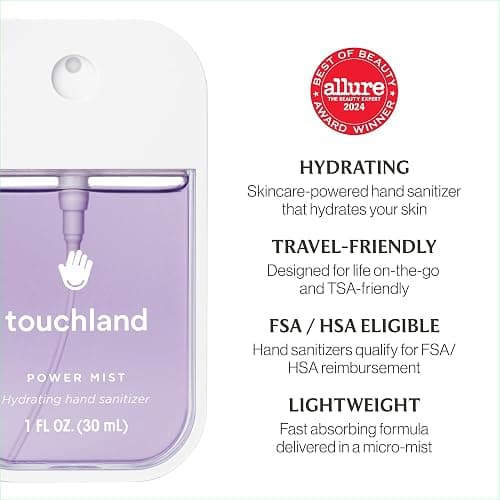 Touchland Power Mist Hydrating Hand Sanitizer Spray, BLOSSOM 5 Set (Lavender, Vanilla, Rainwater, Peach, Applelicious), 1 FL. OZ. Travel Size (Set of 5) thumbnail 8