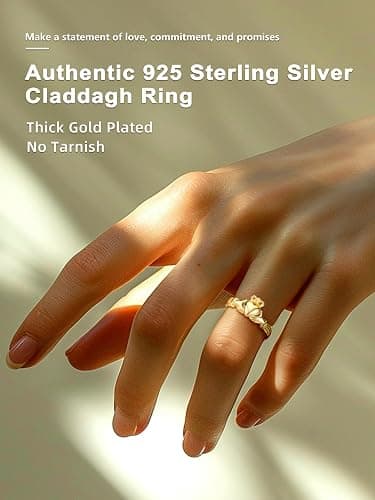 🙏🙏🙏Bestyle 925 Sterling Silver Ring for Women, Minimalist Claddagh Ring Celtic Knot Ring for Women, Irish Promise Wedding Band, Gold/Rose Gold Vermeil Women Band Ring, Stackable, Gift for Her thumbnail 7