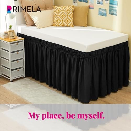 RIMELA Black Bed Skirt Twin 32 Inch Drop Silky Luxurious Fabric, Wrinkle and Fade Resistant with Adjustable Elastic Belt Easy to Install Machine Washable Dust Ruffles Bedskirt for Matress Box Spring thumbnail 3