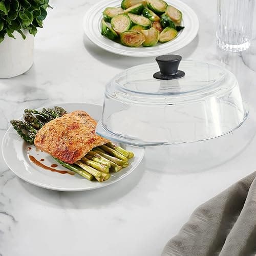Le'raze Tall Glass Microwave Splatter Cover - Cool Touch Easy Grip Handle | Durable Borosilicate Glass, Plastic Free, Lead & BPA Free, Dishwasher Safe, Dual Steam Vents, Clear Food Plate Guard Lid thumbnail 9