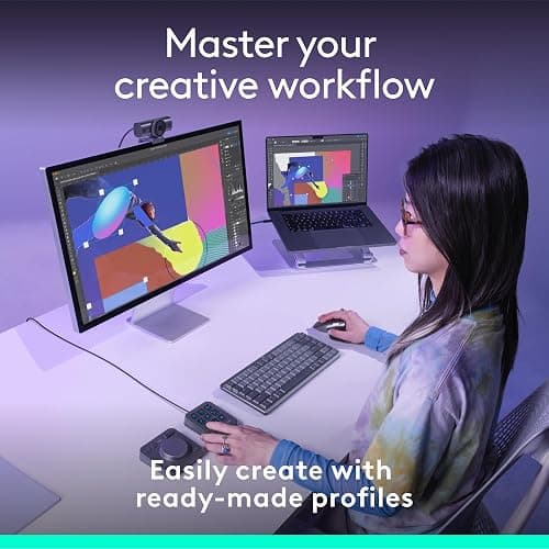 Logitech MX Creative Console - 9 Customizable LCD Keys, Control Dial for Graphic Design, Video Editing, Control Adobe, Zoom, Spotify and More - Graphite, with 3-Month Adobe Creative Cloud Membership - Graphite thumbnail 3