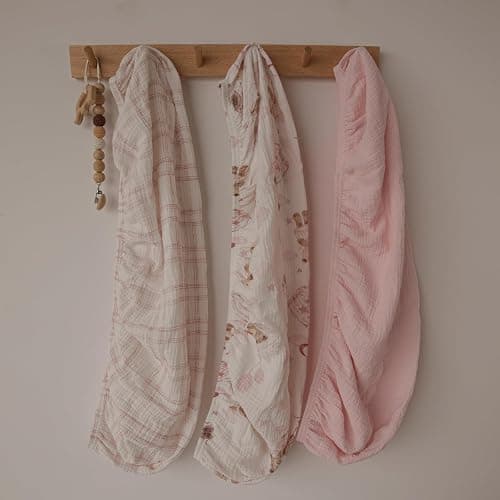 Gllquen Baby Muslin Bassinet Sheets 3 Pack, Breathable Elastic Cozy Fitted Cotton Bassinet Mattress Sheet for Baby Boy Girls, Fit for Hourglass Oval Rectangular Cradle Pad Sheets 33"x17" (Bear Dream) thumbnail 9