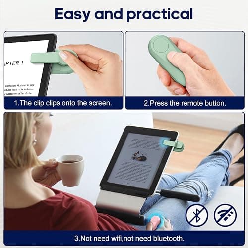 DATAFY [Case-Friendly] Page Turner for Kindle Paperwhite Oasis Kobo eReaders, Camera Camcorder Remote Controls, Page Turner Clicker for ipad Tablets Reading Novels with Wrist Strap Storage Bag Green thumbnail 3