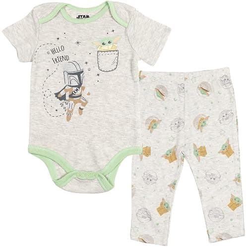 STAR WARS The Child Baby Bodysuits Sleep N' Play Coverall Pants Hat and Bibs 8 Piece Outfit Set Newborn to Infant thumbnail 3