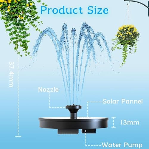 AMZtime Solar Fountain Novel Solar Water Fountain with 6 Nozzles Solar Powered Water Fountain Pump, Solar Water Feature for Outdoor Garden, Pond, Swimming Pool, and Bird Bath thumbnail 3