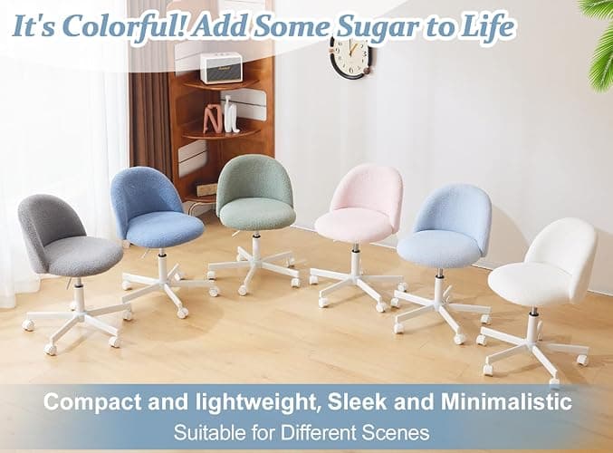 VINGLI Modern Vanity Chair with Back, Velvet Desk Chair for Girls, Small Office Chair with Silent Wheels， Stylish and Comfortable, White thumbnail 3