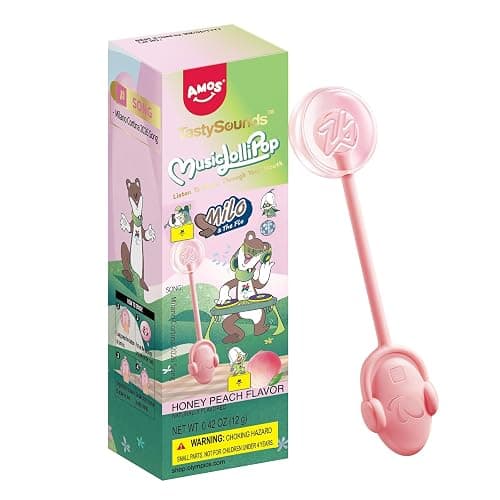 Amos Music Lollipop Candy, Peach Flavor Audio Singing Lollies Sweets, Musical Lollipops Unique Easter Sweet gift, Sugar Free Lollipops Individually Wrapped Perfect for Party-1 PCS - Image 1