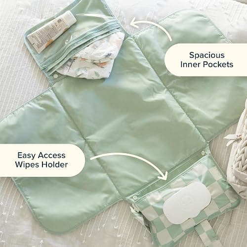 Tiny Twinkle Portable Diaper Changing Pad | Waterproof, Wipeable & Compact Baby Changing Pad for Travel | Smart Wipes Pocket & Organized Storage| Newborn Shower Gift (Sage Checkers) thumbnail 10