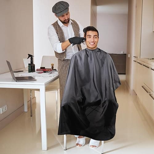 Omvoina Professional Hair Cutting Cape with Adjustable Snap Closure, Salon Barber Cape,Waterproof Hairdressing Salon Cape - 57" x 51"(Black) thumbnail 5