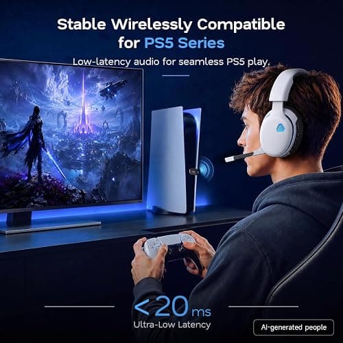 AOC 2.4GHz Wireless Gaming Headset for PS5, PS4, PC, Switch, 45Hr, White | Bluetooth 6.0 Gaming Headphones with Noise Canceling Mic, 7.1 Virtual Surround, Great for Fortnite & Call of Duty/FPS Gamers thumbnail 2