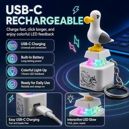 CEAJUSIOT Seagull Mine Keychain,Button with Sound Rechargeable Keyboard Clicker Fidget Toys Stress Relief Noise Maker Animal Keycaps Funny Gifts thumbnail 2