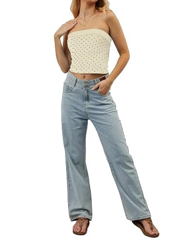 TERIVEEK Women Strapless Reversible Foldover Tube Top Y2K Floral Print Graphic Crop Bandeau Tops Sleeveless Slim Fit Shirt thumbnail 7