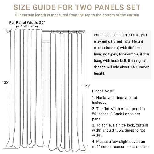 100% Blackout Shield Linen Blackout Curtains for Bedroom 120 Inches Long, Back Tab/Rod Pocket Living Room Drapes, Thermal Insulated Blackout Curtains 2 Panels Set, 50" W x 120" L, Beige thumbnail 9