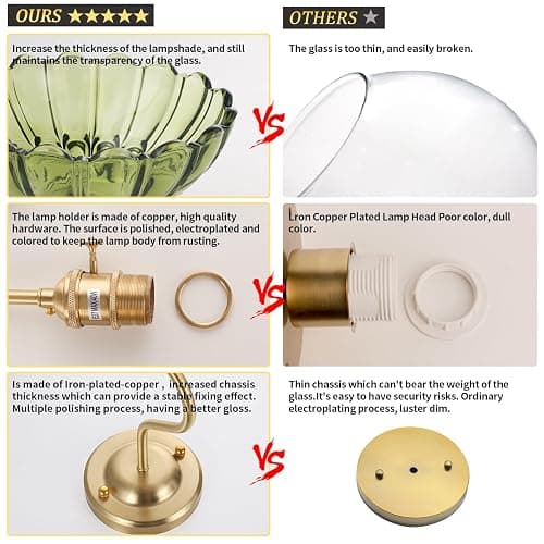 Shenmoyl Battery Operated Wall Sconce Set of 2, Vintage Rechargeable Wall Lights with Green Lily Glass Shade, Wireless Indoor Wall Lamp with Remote for Bedroom Living Room Bathroom thumbnail 7