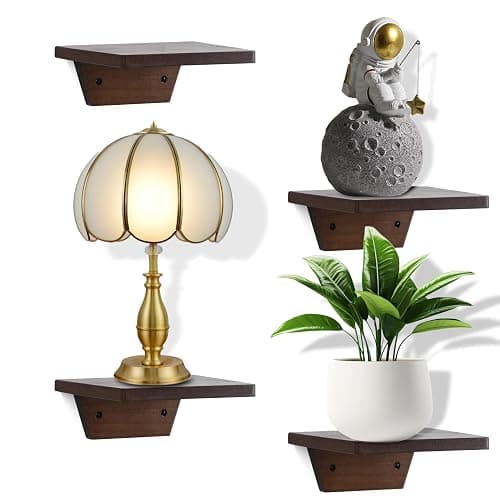 PHOENANCEE Small Floating Shelves,Trapezoid Wall Shelf for Speaker Table Lamp Plants Display,Decorative Wood Ledges Chic for Living Room,Bedroom,Kitchen,Office,Pine,8x6 Inch,2 Pack(Walnut) thumbnail 8