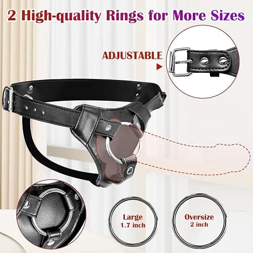 Strap On Dildo Harness Adult Sex Toys for Women Men Pegging Dildo, Adjustable Waist and Thigh Soft Nylon Vegan Leather Belt with 2 Size Metal O-Rings for Lesbian Gay Couple Vaginal Anal Play (Black) thumbnail 2