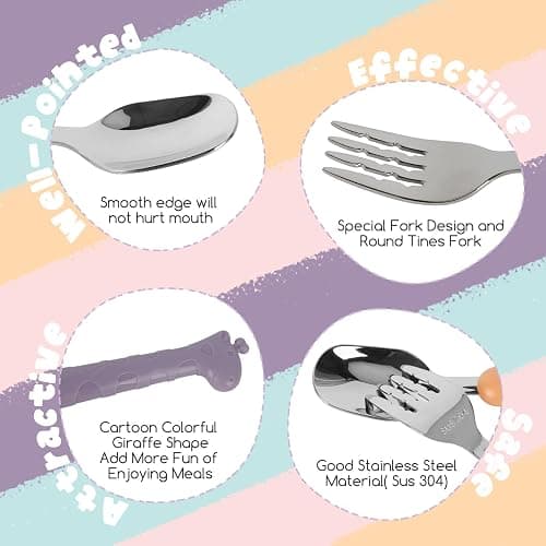 2-Piece Kid Utensils Set, 304 Stainless Steel Kids Fork and Spoon for Self-feeding, Safe Kid Silverware with storage case for School Lunch, Travel & Outdoors, Dishwasher Safe (Purple) thumbnail 4