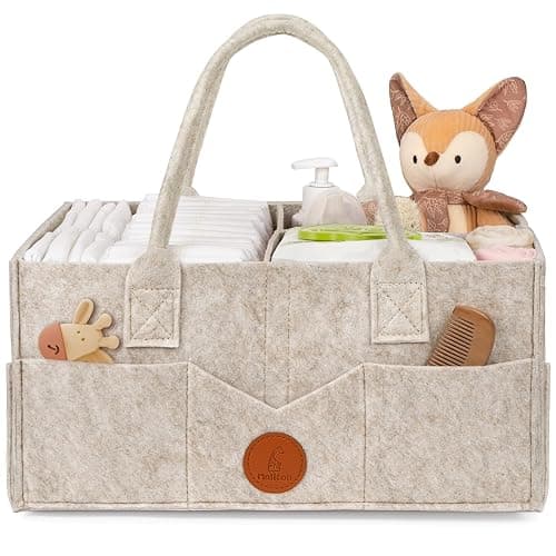 Maliton Panier Rangement Bébé Portable en Feutre avec Poignée Compartiments Détachables, Pour la table à langer ou la chambre du bébé, Pour les couches, lingettes et inserts, Marron - Image 1
