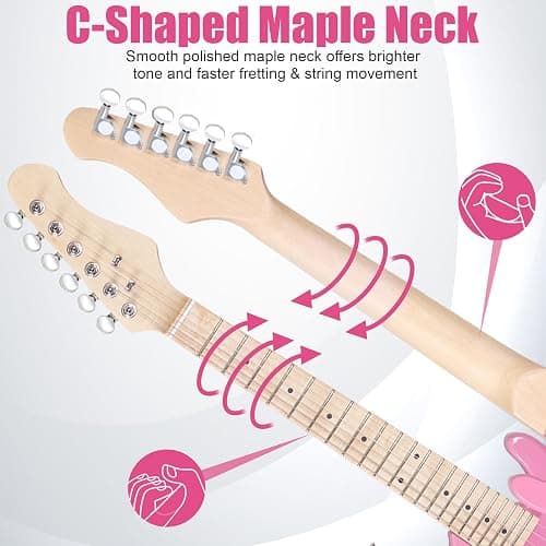Saicool 30" Electric Guitar Beginner Kits, Beginner Electric Guitar with 5W Amp and Accessories Pack Guitar Bag for Beginners, Pink thumbnail 4