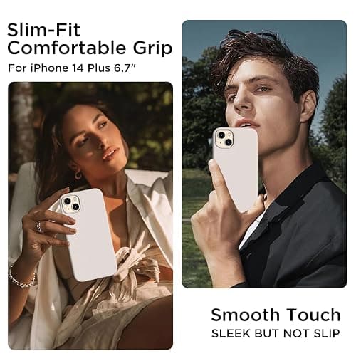 COFFKER Designed for iPhone 14 Plus Case Silicone, with 2X Screen Protectors, Full Body Shockproof Protective Cover, Liquid Silicone Slim Thin Phone Case for iPhone 14 Plus 6.7", Stone thumbnail 2