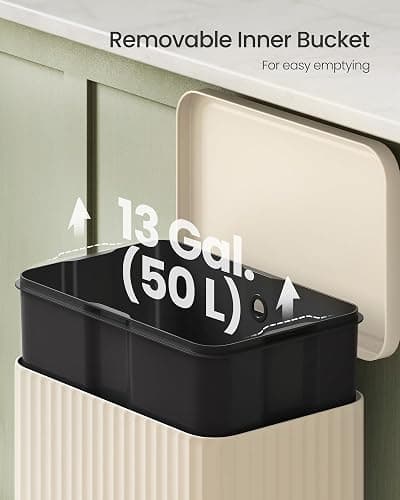 SONGMICS Trash Can, 13 Gallon (50 L) Garbage Can for Kitchen, with Lid, Pedal, and Removable Inner Bucket, Soft Close, Stainless Steel, 15 Trash Bags (Code K) Included, Cream White ULTB586LZ01 thumbnail 7