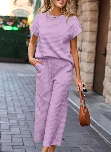 SHEWIN Womens Two Piece Spring Outfits Sweatsuits Casual Pullover Tops and Wide Leg Sweatpant Lounge Sets thumbnail 7