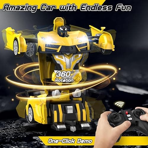 Qumcou Transform Remote Control Car, RC Cars for Boys Age 3-5 6-8, One-Button Transform Toy Cars, 2.4GHz, 360° Spin, 1:16 Scale, Flashing Headlight,3-8 Year Old Grandkids Christmas Birthday Gifts thumbnail 5