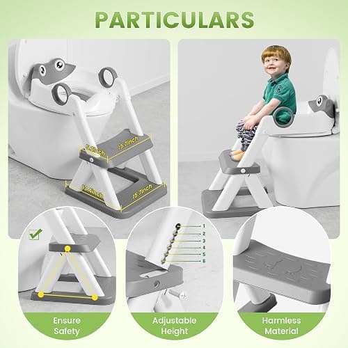 COOSEYA Frog Potty Training Seat, Upgrade 2 in 1 Toddler Toilet Seat,Waterproof Soft Mat Non-Slip Step Stool,Grey thumbnail 2