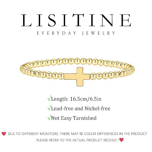Lisitine Gold Bracelets for Women 14K Gold Beaded Bracelets Stackable Bracelets for Women Gold Charm Bracelet Non Tarnish Gold Jewelry for Women Trendy thumbnail 7