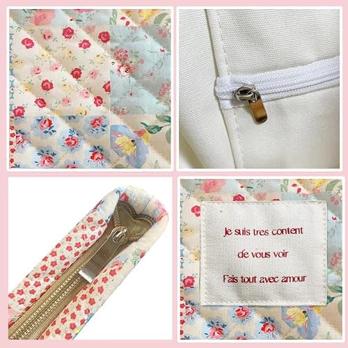 Modacarry Small Floral Quilted Tote Bag with Zipper Closure for Women Girls thumbnail 6