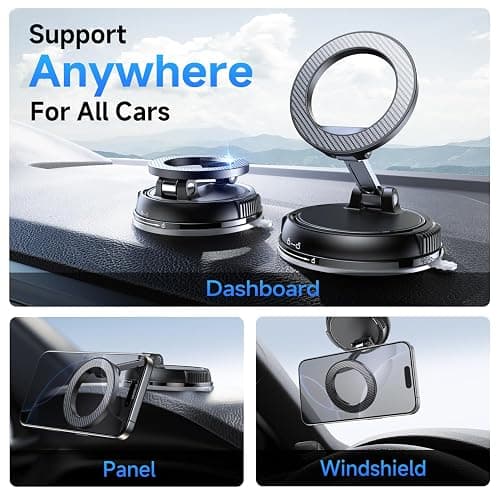 ANDERY Car Phone Holder for Magsafe [78+LBS Strongest Suction & 2400gf Magnetic] 360° Adjustable Car Phone Mount, Phone Holders for Your Car for iPhone 17 Pro Max 16 15 14 13 12 Air Plus, Carbon Fiber thumbnail 2