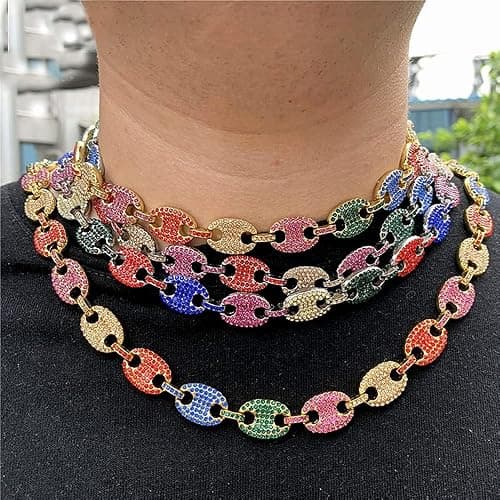  2 PCS Coffee Bean Chain Iced Out Miami Cuban Necklace  thumbnail 5