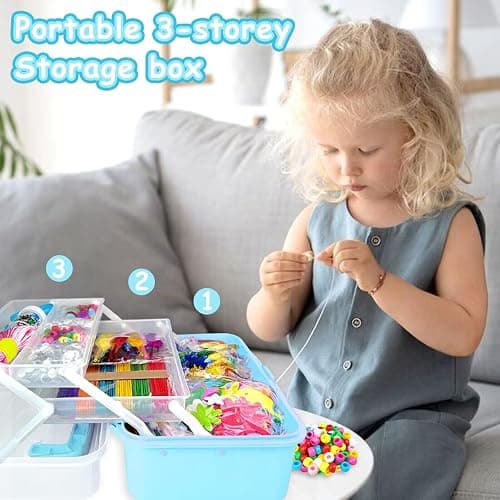 3000 Arts and Crafts Supplies for Kids Craft Kit All in 3 Layered Craft Box with Pipe Cleaners Crafts for Kids Age 4-6, 6-8, 8-12 DIY School Supplies Materials Set Toys Gifts for Girls Boys, Blue thumbnail 5