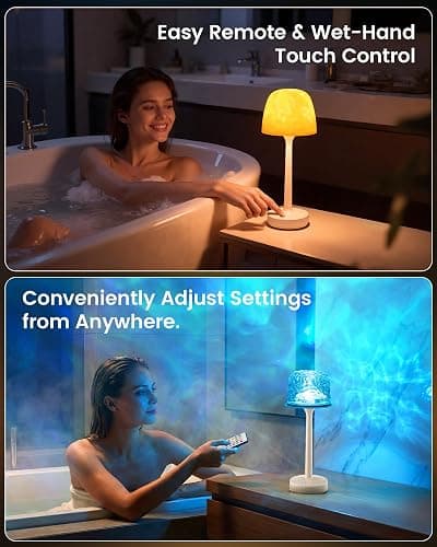 Yoomue Waterproof Shower Lamp with Ocean Wave Projector for Bathroom, Cordless Rechargeable Bath Light with 16 Color Changing,Table Lamp with Soft 360˚Glow for Bathtub, Night Shower & Relaxing Dating thumbnail 4