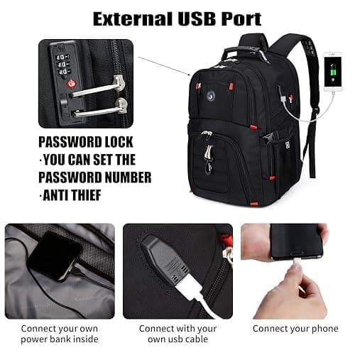 SHRRADOO Extra Large 50L Travel Laptop Backpack with USB Charging Port, College High School Backpack Airline Approved Business Work Bag Fits 17 Inch Computer for Men Women thumbnail 4