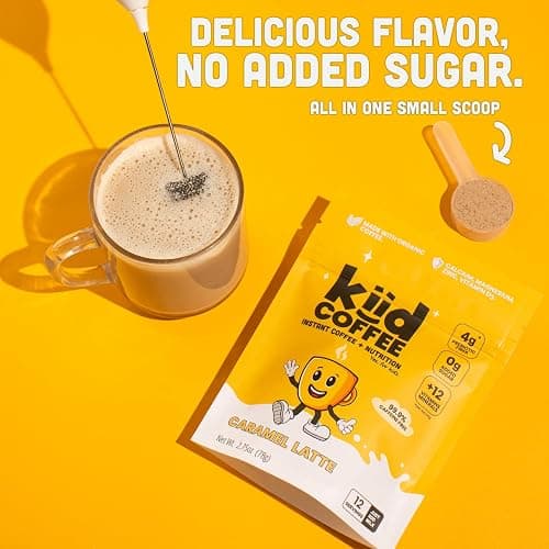 Kiid Coffee - 99.9% Caffeine-Free Organic Coffee for Kids - As Seen on Shark Tank - 12 Vitamins & Minerals, 4g Prebiotics, 0g Sugar - Non-GMO & Gluten-Free - Healthy Snack - Caramel - 12 Servings thumbnail 5