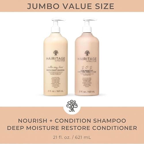 Hairitage Gentle Daily Moisture Shampoo and Conditioner Set - Split End + Bond Strengthening for Dry, Damaged Hair with Jojoba Oil - Anti-Frizz and Color Safe - Cherry + Amber Scent (21oz. 2-pack) thumbnail 2