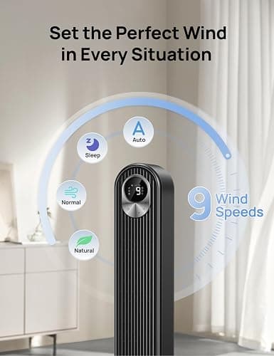 DREO Tower Fan for Bedroom, 28 ft/s, 20dB Quiet Fans that Blow Cold Air, 9 Speeds, 4 Modes, 12H Timer, Oscillating Cooling Standing Floor Fan Powerful for Indoor Home Office Room, LED Display, 42 inch thumbnail 5