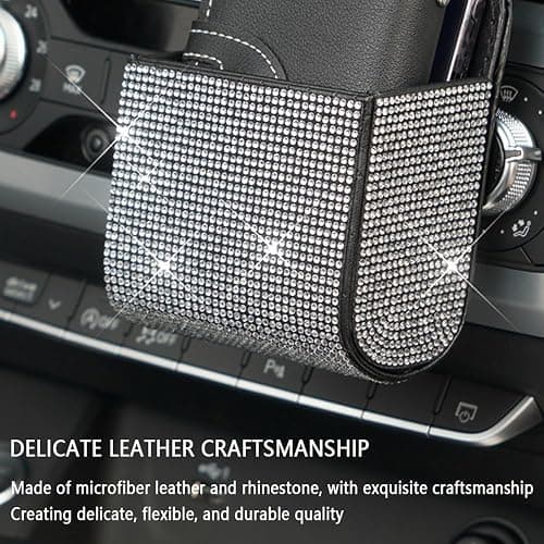 Salior Rhinestone Vent Storage Organizer, Leather Pocket, Bling Accessories for Women or Man, Multipurpose Sunglass and Coin Holder for Car Decorations, Black thumbnail 5