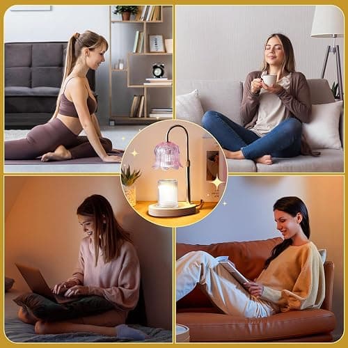 Candle Warmer Lamp Electric Timer - Modern Home Decor Table Lights for Candles Warming Height Adjustable Dimmable Warmers Pink thumbnail 7