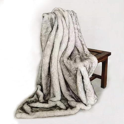 Soft Fuzzy Faux Fur Throw Blanket, Luxury Wolf White with Black Tipped Blankets, Long Shaggy Blanket, Cozy, Fluffy, Plush Sherpa Fleece Blanket, Throws for Decoration, for Couch, Bed, Sofa-23.6×59 thumbnail 2